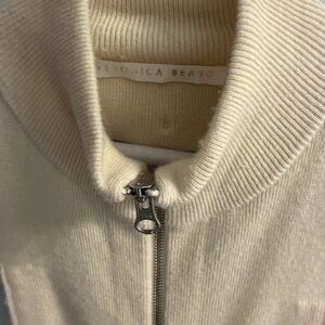 Veronica Beard Ivory Ribbed Zip Cardigan cashmere